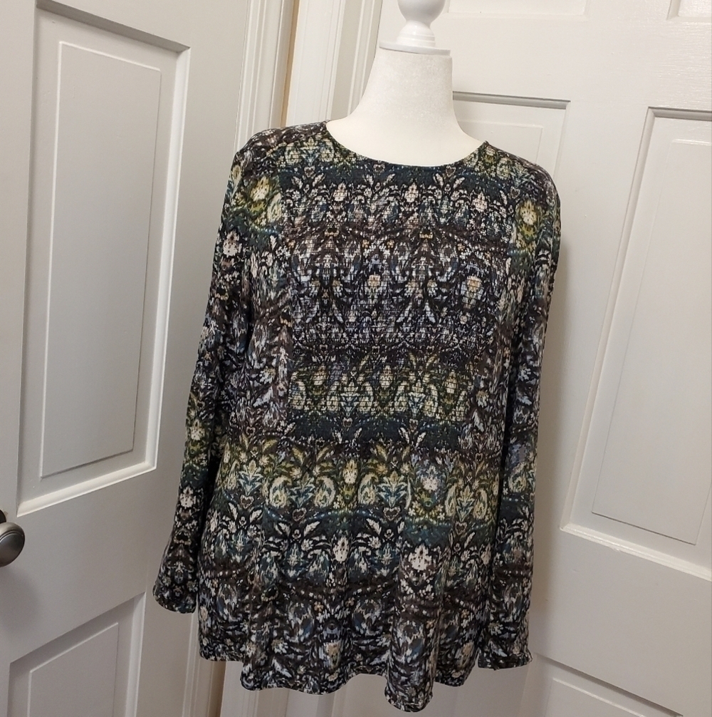 J.Jill Multicolored Tunic Blouse Size Medium, 100% Rayon, Classic